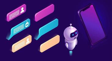 Chatbot technology, isometric icons interface set vector