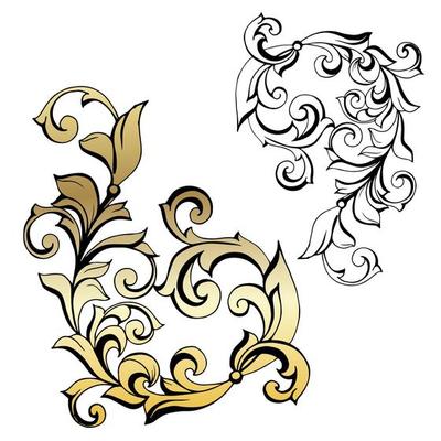 Vector damask vintage baroque scroll ornament swirl. Victorian monogram heraldic shield swirl. Retro floral leaf pattern border foliage antique  acanthus calligraphy engraved tattoo.Tile decor element