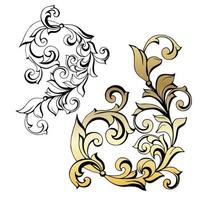 Vector damask vintage baroque scroll ornament swirl. Victorian monogram heraldic shield swirl. Retro floral leaf pattern border foliage antique  acanthus calligraphy engraved tattoo.Tile decor element