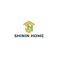 Abstract initial letter SH or HS logo in green-orange color isolated in white background applied for electricity construction logo also suitable for the brands or companies have initial name HS or SH. vector