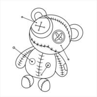 Voodoo coloring page with pins in a simple doodle style vector illustration