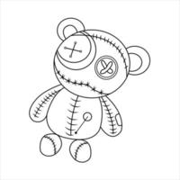 Voodoo coloring page with pins in a simple doodle style vector illustration