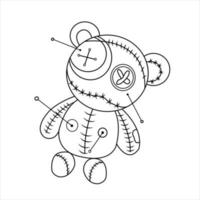 Voodoo coloring page with pins in a simple doodle style vector illustration