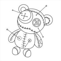 Voodoo coloring page with pins in a simple doodle style vector illustration