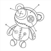 Voodoo coloring page with pins in a simple doodle style vector illustration