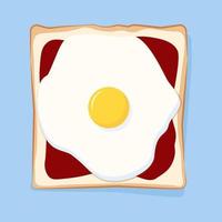 Slice of toast bread with ketchup and fried egg vector