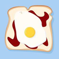 Toast slice of bread, fried egg and ketchup vector