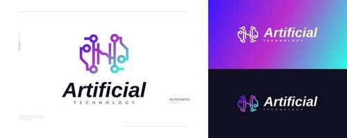 Modern Letter H Logo Design with Connected Technology Concept in Colorful Gradient Style vector