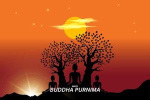 illustration of meditating Buddha under a tree vector