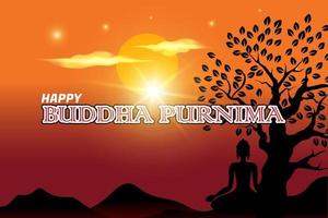 llustration of meditating Buddha view under the tree vector