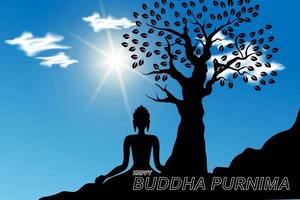 Buddha meditating under the tree vector