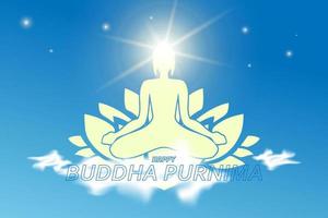 illustration of meditating Buddha on cloud and lotus flower vector