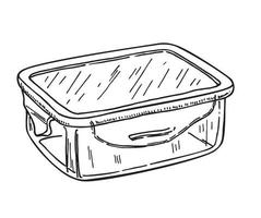 Plastic food container. sketch low rectangular empty plastic bucket for storage of foodstuff, butter or ice cream vector