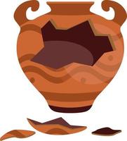 Broken ancient amphora icon with two handles. Old traditional vintage pot. Antique clay vase jar. Ceramic jug archaeological artefact. Greek or Roman vessel pottery for wine, oil. vector