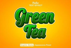 green tea text effect with graphic style and editable. vector