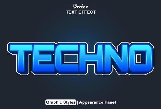 techno text effect with blue color graphic style editable. vector