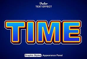 time text effect with editable blue color graphic style. vector