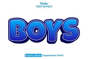 boys text effect with blue color graphic style editable. vector