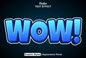 wow text effect with blue color graphic style editable. vector