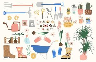 set of flat gardening elements pack vector