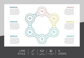 circle step infographic vector design with 6 steps colorful style for presentation purpose.Line step infographic can be used for business and marketing