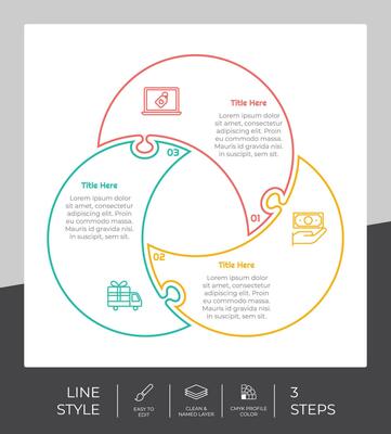 Puzzle step infographic vector design with 3 steps colorful style for presentation purpose.Line step infographic can be used for business and marketing