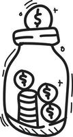 doodle coin jar icon outline vector