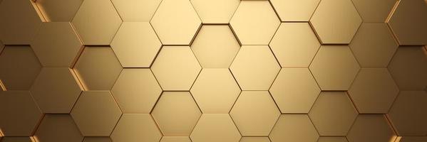 fondo de textura hexagonal de oro futurista. representación 3d foto