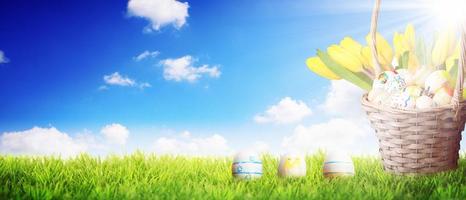 Beautiful Easter background with colorful Easter eggs photo