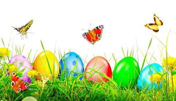 hermoso fondo de pascua con coloridos huevos de pascua. ilustración 3d foto