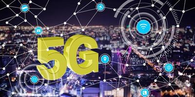 concepto de futuro tecnología 5g red sistemas y Internet. 3d ilustración foto