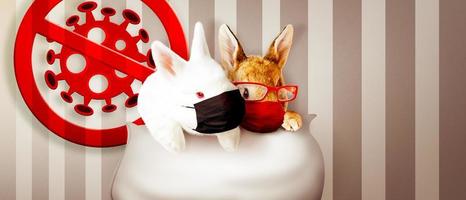 Easter rabbit with medical mask at epidemic time photo