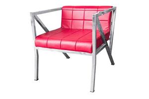 Stainless steel chair with leather cushion isolated. photo
