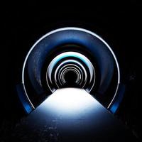 cyber lab tunnel neon cyan lights sci-fi futuristic cement corridor concrete photo