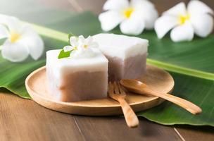 pudding with coconut topping, thai dessert photo