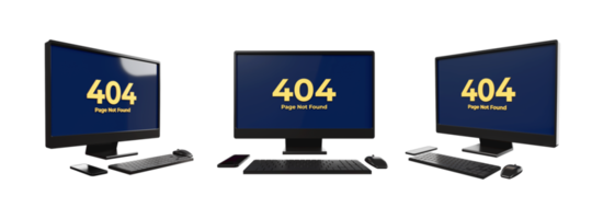 3D computer setup, keyboard, mouse with monitor screen 404 ERROR png