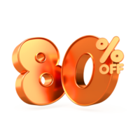 3D render 80 Percentage sale discount gold Style transparent for shop png