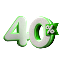 3d number 40 percentage green white, promo sale, sale discount png