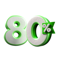 3d número 80 porcentaje verde blanco, promoción venta, rebaja descuento png