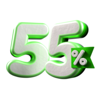 3d number 55 percentage green white, promo sale, sale discount png