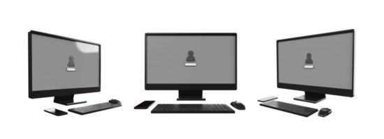 3D computer setup, keyboard, mouse with monitor screen user png