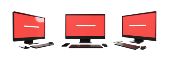 3D computer setup, keyboard, mouse with monitor screen browser, browsing png