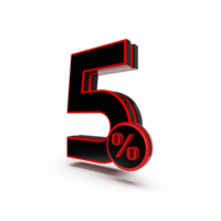 3d numero 5 percentuale rosso Nero, vendita sconto, vendita promo png