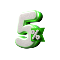 3d número 5 percentagem verde branco, promo oferta, venda desconto png