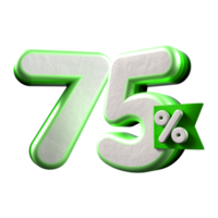 3d number 75 percentage green white, promo sale, sale discount png