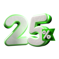 3d nombre 25 pourcentage vert blanc, promo vente, vente remise png