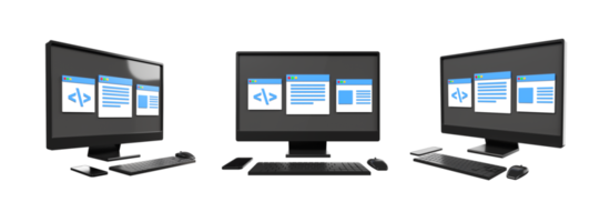 3d ordinateur installation, clavier, Souris avec moniteur écran codage, article, rapport, programmation png