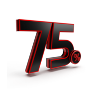 3d numero 75 percentuale rosso Nero, vendita sconto, vendita promo png