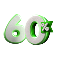 3d number 60 percentage green white, promo sale, sale discount png