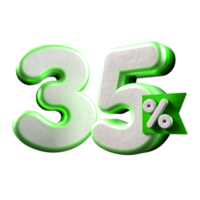 3d número 35 porcentaje verde blanco, promoción venta, rebaja descuento png